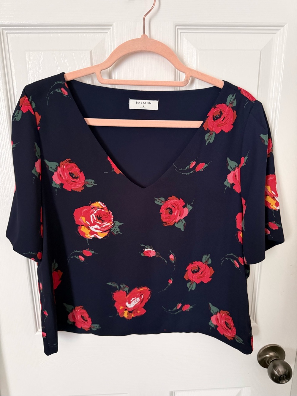 Aritzia | Randy Blouse in Navy Floral Print | Size Large